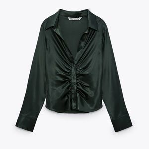 Zara satin effect ruched button up top